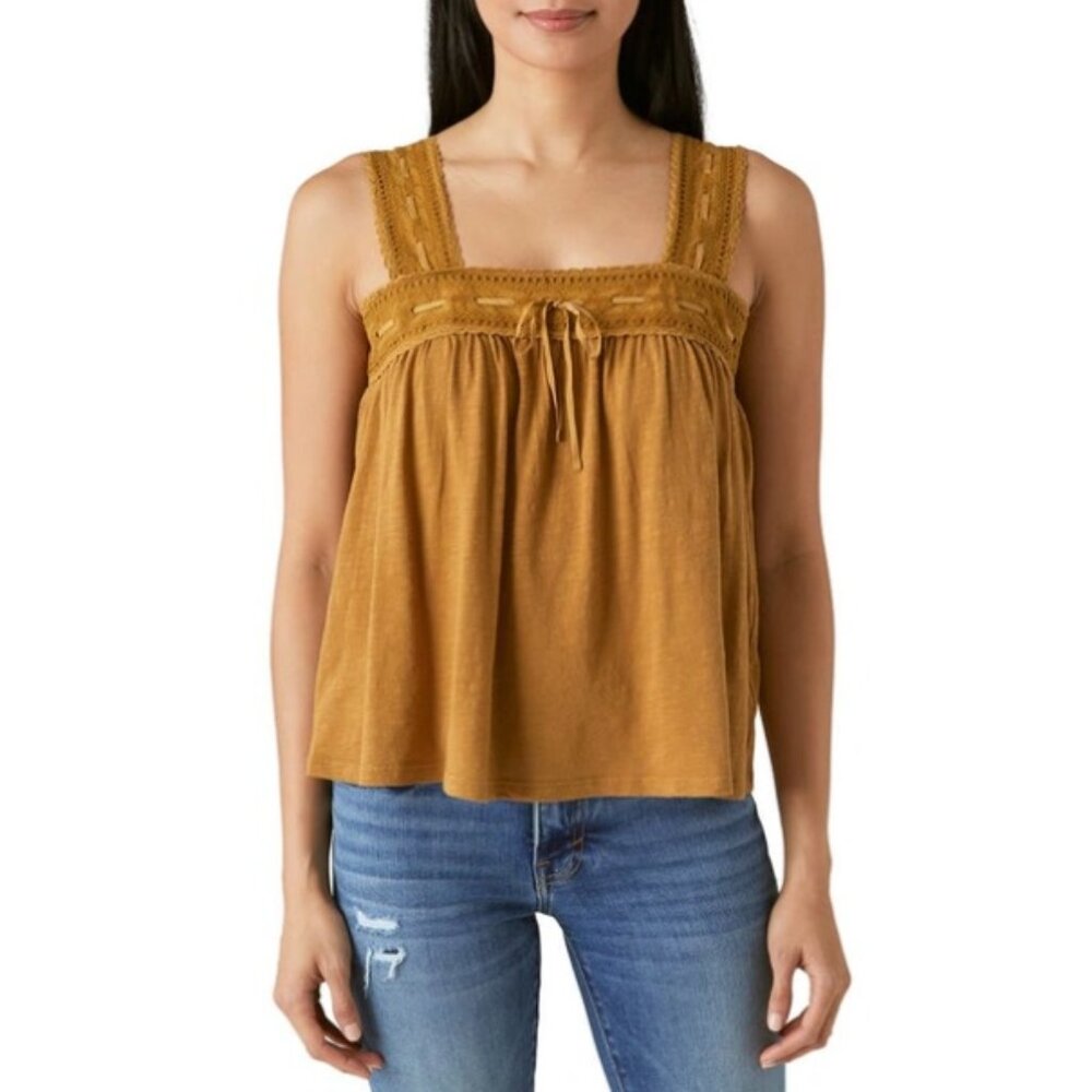 Lucky Brand Women's Lace Trim Square Neck Tank Top Tapenade Size XXL NWT
